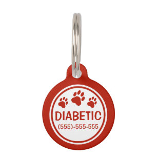 Médaillon Pour Animaux Texte Diabétique Rouge Et Blanc Avec Informations 