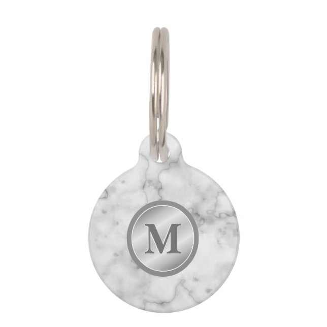 Médaillon Pour Animaux Texture de faux marbre avec monogramme et informat (Devant)
