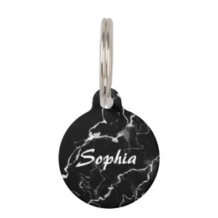 Médaillon Pour Animaux Texture de faux marbre noir avec nom personnalisé