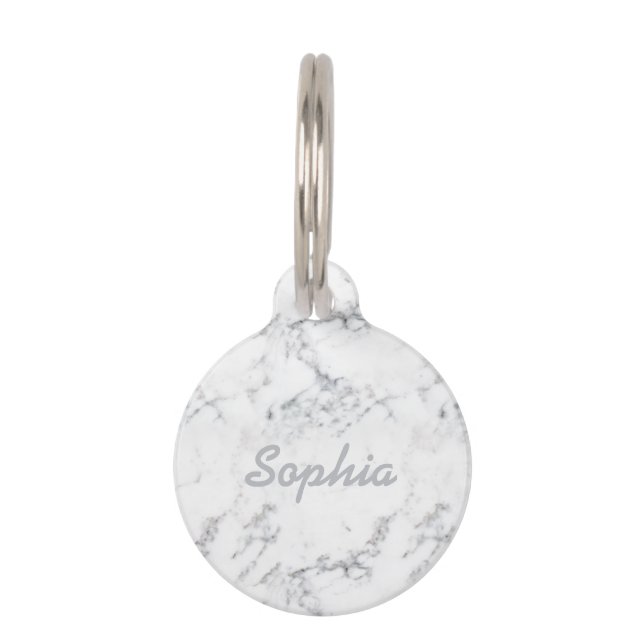 Médaillon Pour Animaux Texture de marbre blanc chic et nom de compagnie p (Devant)