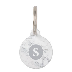 Médaillon Pour Animaux Texture de marbre faux élégant et monogramme perso