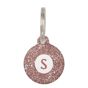 Médaillon Pour Animaux Texture de paillettes en faux or rose & monogramme