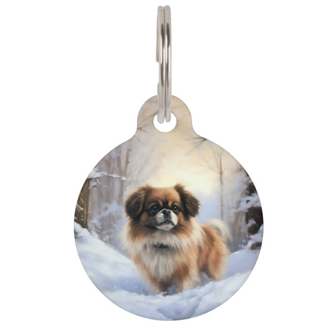 Médaillon Pour Animaux Tibétain Spaniel Qu'il neige Noël (Devant)