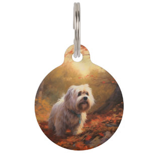 Médaillon Pour Animaux Tibetan Terrier en automne, les feuilles tombées i