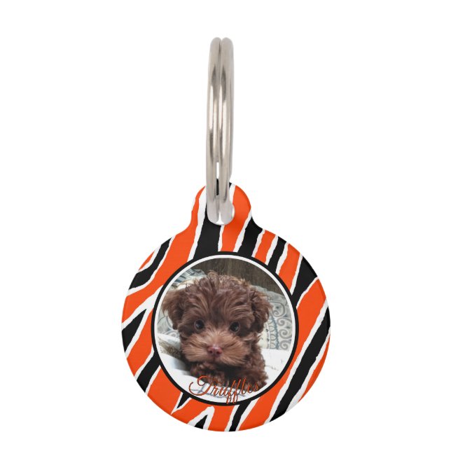 Médaillon Pour Animaux Tiger Stripe Custumizable - orange/noir (Devant)
