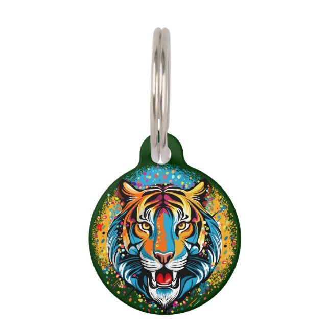 Médaillon Pour Animaux Tiger Tiger Tête arc-en-ciel teintures (Devant)
