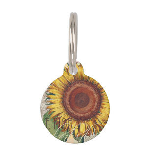 Médaillon Pour Animaux Tournesol Vintage Damas Fleur Art