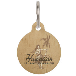 Médaillon Pour Animaux Tradewinds île hawaïenne Fille de Hula Faux Bois