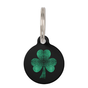 Médaillon Pour Animaux Trèfle à paillettes vertes Saint-Patrick noir