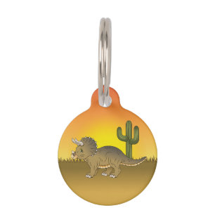 Médaillon Pour Animaux Triceratops de dessin animé mignon dans le désert