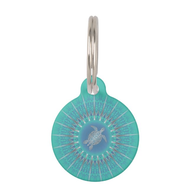 Médaillon Pour Animaux Turquoise argentée Turquoise Mandala (Devant)