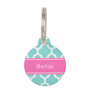 Médaillon Pour Animaux Turquoise Wht Marocain #5 Rose Chaud 2 Monogramme
