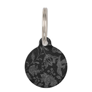 Médaillon Pour Animaux Un motif floral noir vintage gothique élégant