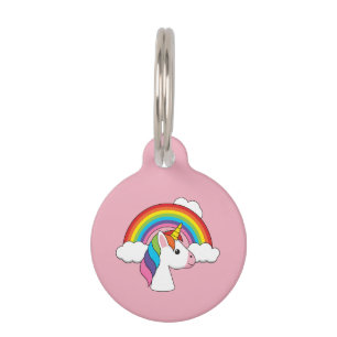 Médaillon Pour Animaux Unicorne et arc-en-ciel avec nuages Kawaii Perso