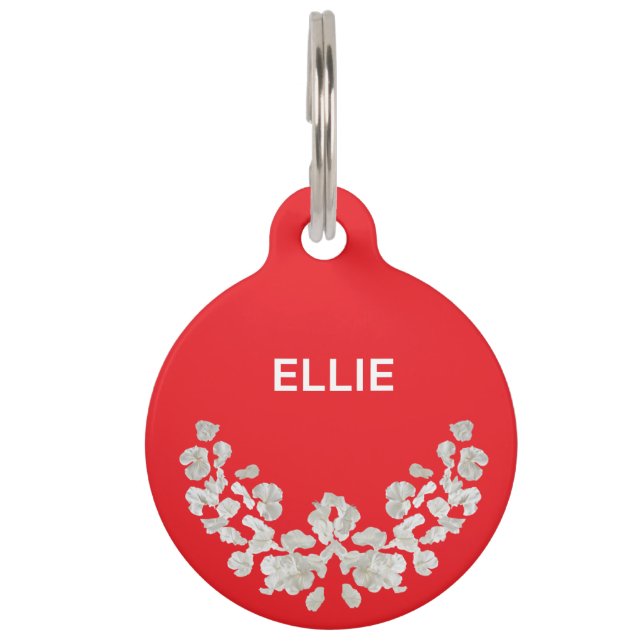 Médaillon Pour Animaux Unique Personnalisable Avec Fleurs (Devant)