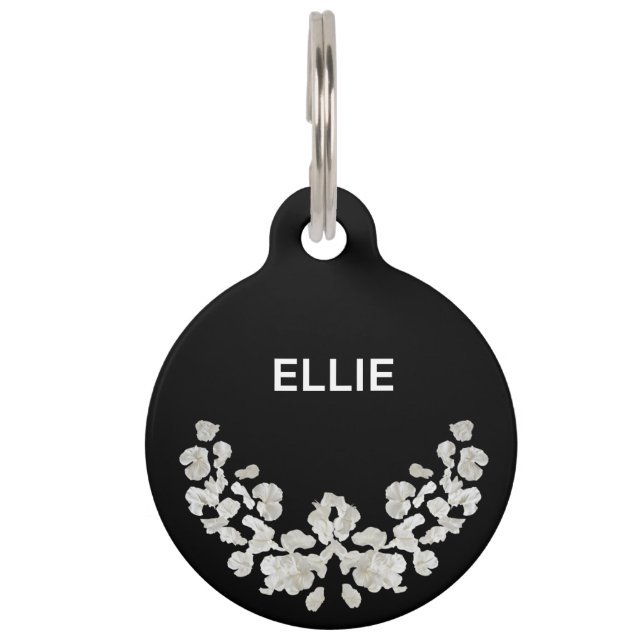 Médaillon Pour Animaux Unique Personnalisable Avec Fleurs (Devant)