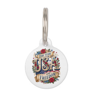 Médaillon Pour Animaux USA 250 Ans de Liberté Florale Américaine
