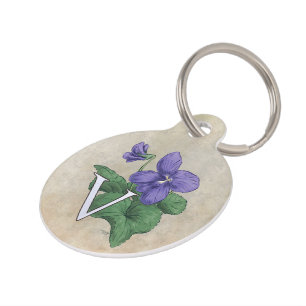 Médaillon Pour Animaux V pour le monogramme violet d'alphabet de fleur