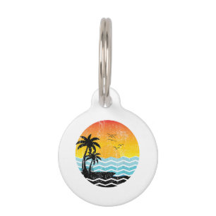 Médaillon Pour Animaux Vacances d'été Palmiers Rétro Coucher de soleil Tr