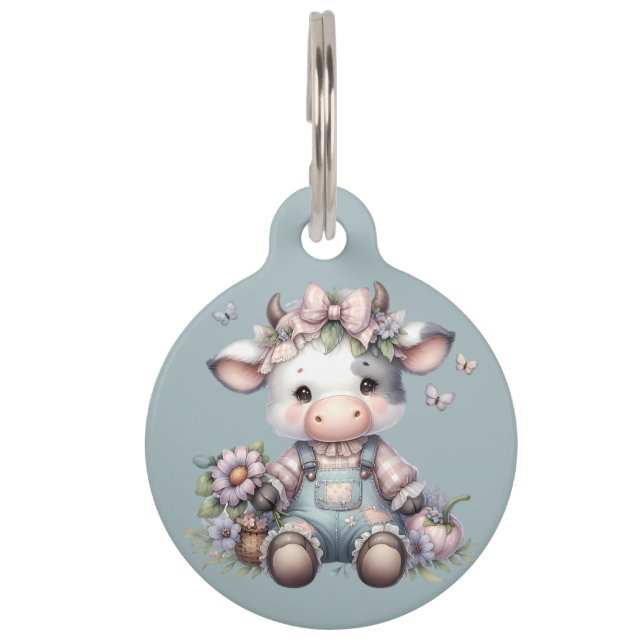 Médaillon Pour Animaux Vache Bébé mignonne Pastel dans les salons avec fl (Devant)