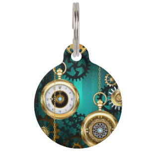 Médaillon Pour Animaux Veille bijoux Steampunk sur un Arrière - plan vert