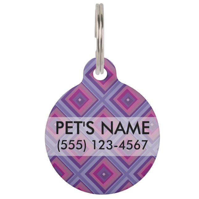 Médaillon Pour Animaux Vérificateur motif en diamant rose pastel mauve jo (Devant)