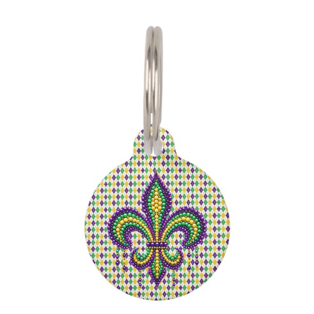 Médaillon Pour Animaux Vert jaune pourpre Mardi Gras fleur de lis (Devant)