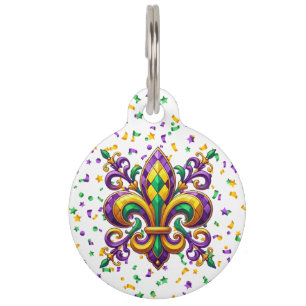 Médaillon Pour Animaux Vert jaune pourpre Mardi Gras fleur de lis