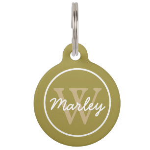 Médaillon Pour Animaux Vert olive et monogramme kaki classique