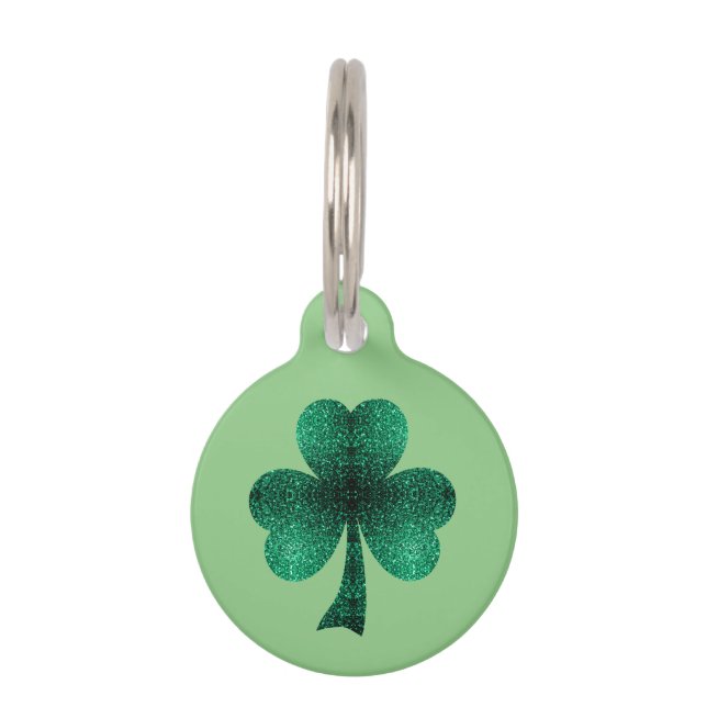 Médaillon Pour Animaux Vert Paillettes Trèfle St. Patrick' Day (Devant)