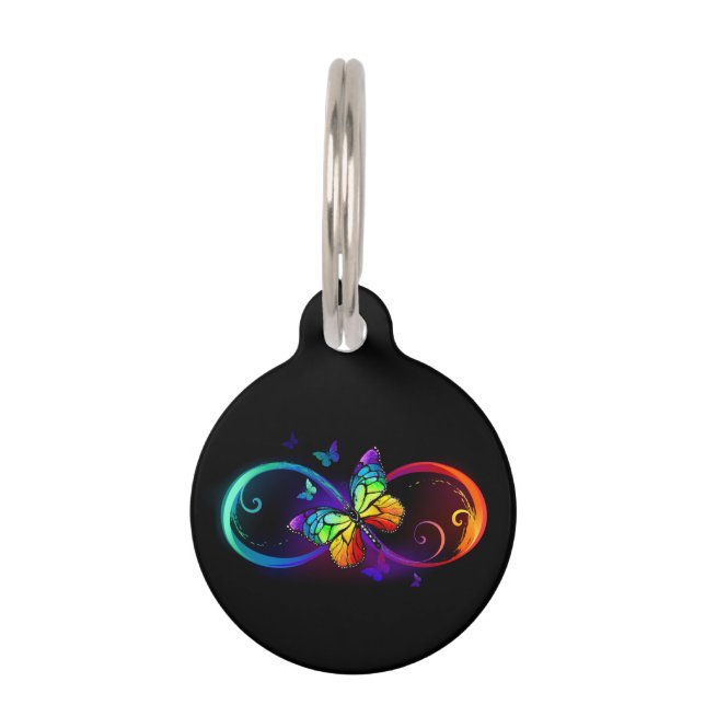 Médaillon Pour Animaux Vibrant infinity with rainbow butterfly on black (Devant)
