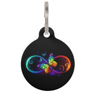 Médaillon Pour Animaux Vibrant infinity with rainbow butterfly on black