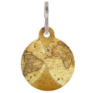 Médaillon Pour Animaux Vieille carte d'or du monde