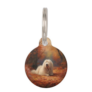Médaillon Pour Animaux Vieux Chien de Berger Anglais dans les Feuilles d'