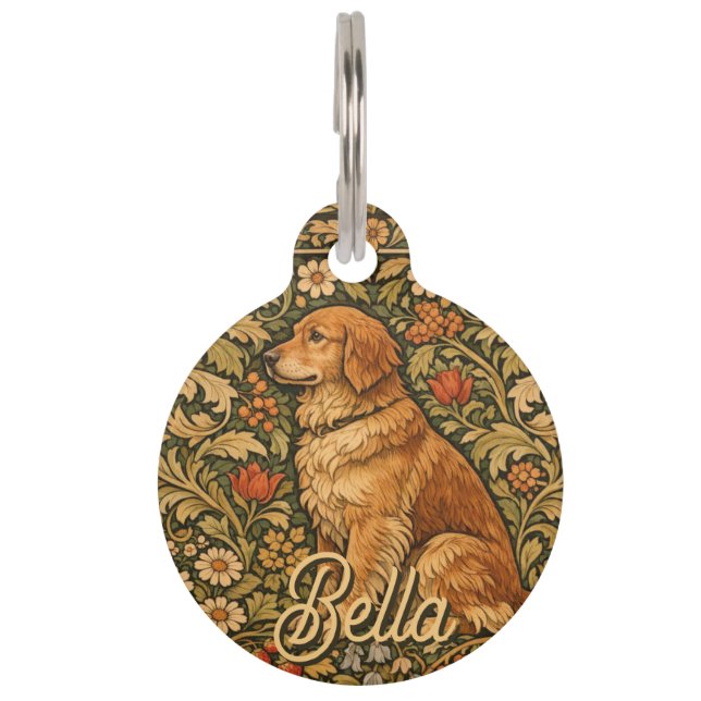 Médaillon Pour Animaux Vintage elegant Golden Retriever boho painting  (Devant)