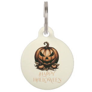 Médaillon Pour Animaux Vintage heureux citrouille Halloween