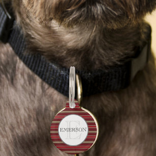 Médaillon Pour Animaux Vintage rayures Bourgogne Rouge Tan Blanc Personna