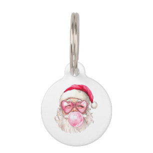 Médaillon Pour Animaux Vintage Retro Père Noël Noël Bubble Gum Lunettes d