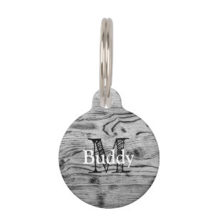 Médaillon Pour Animaux Vintage rustique gris noir bois brûlé Monogramme