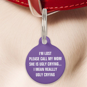 Médaillon Pour Animaux Violet "Appelle ma mère" Drôle