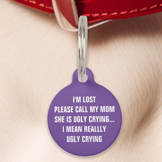 Médaillon Pour Animaux Violet "Appelle ma mère" Drôle (Créateur téléchargé)