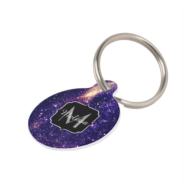 Médaillon Pour Animaux Violet violet galaxie abstraite Monogramme personn (Côté )