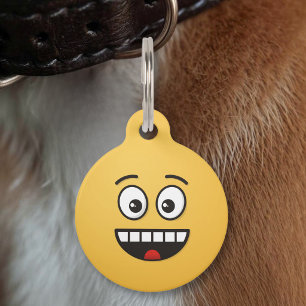 Médaillon Pour Animaux Visage Sourire avec Étiquette de Compagnie à Bouch