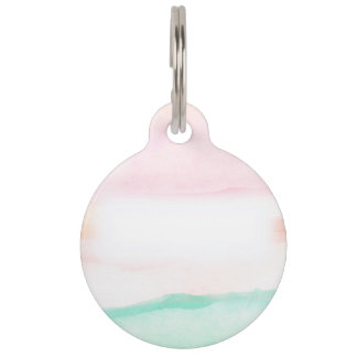 Médaillon Pour Animaux Watercolor Floral Pet Tag | Pink, Green & Peach 