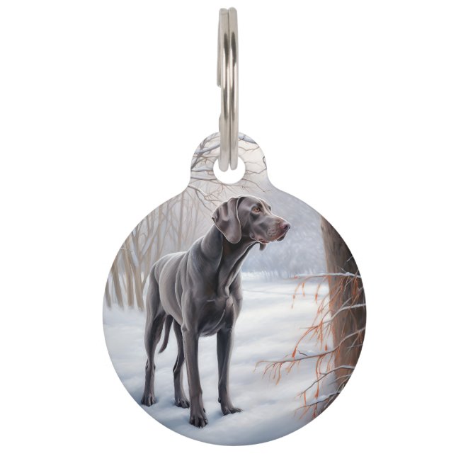 Médaillon Pour Animaux Weimaraner Laisser Neige Noël (Devant)