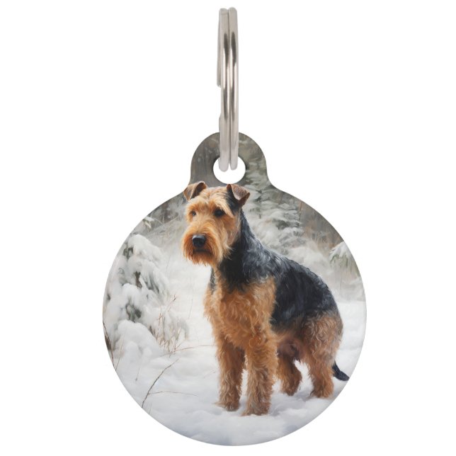 Médaillon Pour Animaux Welsh Terrier Laisser Neige Noël (Devant)