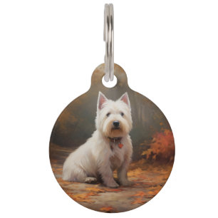 Médaillon Pour Animaux West Highland White Terrier dans les feuilles d'au