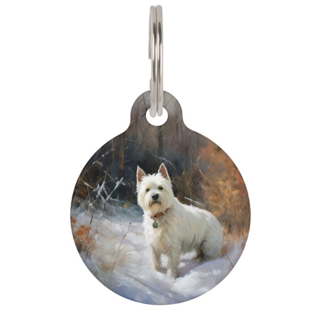 Médaillon Pour Animaux West Highland White Terrier Laissons neiger Noël (Devant)