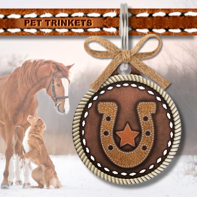 Médaillon Pour Animaux Western Stitched Leather Lucky Horseshoe et Star (Créateur téléchargé)