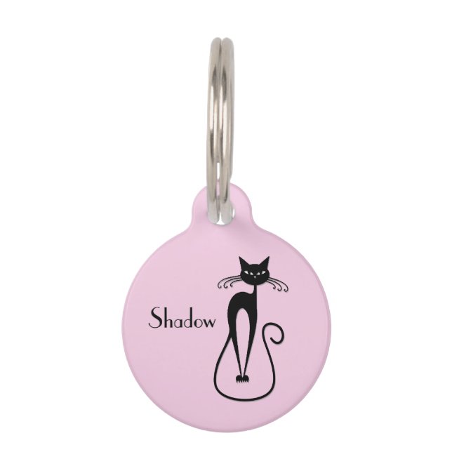 Médaillon Pour Animaux Whimsical Skinny Chat noir Nom rose (Devant)